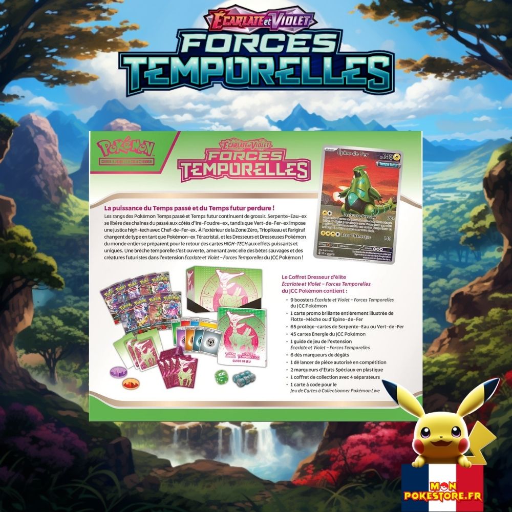 ETB Pokémon EV05 Forces Temporelles Coffret Dresseur d'Elite vue arrière Monpokestore 